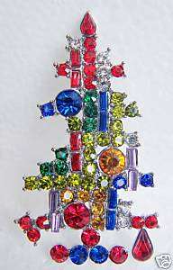 CHRISTMAS TREE PIN BROOCH MADE W SWAROVSKI CRYSTAL T21  