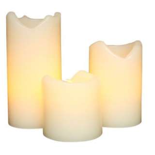   Glow Flameless Ivory Wax Candles with Drip Effect, Set of 3