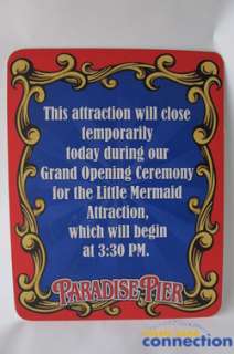   Disneyland Display PARADISE PIER Little Mermaid Open Ride Closed Sign