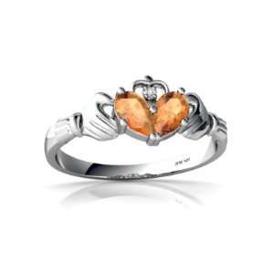    14K White Gold Pear Fire Opal Celtic Claddagh Ring Size 7 Jewelry