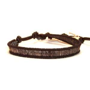 Chan Luu Single Wrap Bracelet w/ Silver Indian Bars on Black Leather 