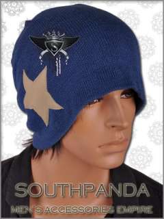 AM119 Blue Star Knit Dude Bicycle Punk Beanie Hat New  