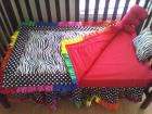 New Crib Bedding Set RAINBOW Black/ White Polka Dots and Zebra fabrics 