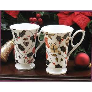    Merriment Christmas Bone China Pedestal Mugs