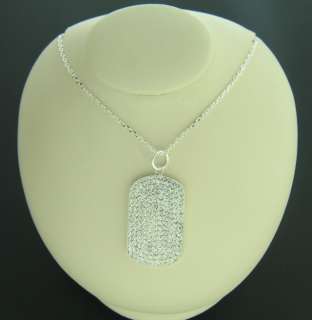 Sterling Silver Dog Tag Pendant Chain W Crystal Stones  