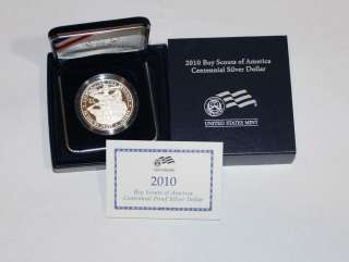 2010 BOY SCOUTS OF AMERICA CENTENNIAL PROOF SILVER DOLLAR ( BY1 ) BOX 