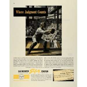 1945 Ad George La Monte Vintage Baseball Game Catcher Stadium Fans 