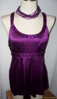 Gorgeous Express Top L Purple Slvless SILK Bling NWT  