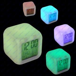 Glowing LED Change 7 Color Digital Alarm Clock and Temp  