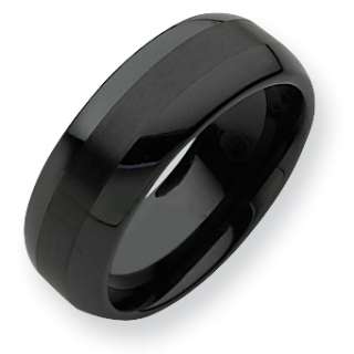 Ceramic Black 8mm Brushed and Polished Band Ring  
