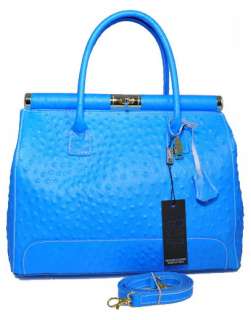 NWT Genuine leather purse satchel handbag tote with strap blue. Made 