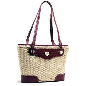  Heart Straw Tote Handbag with Croc Embossed trimming 