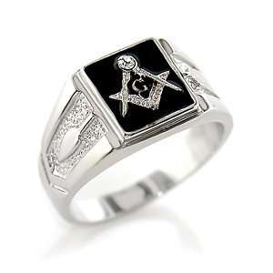  Mens Young Line Swarovski Crystal Masonic Ring, Size 8 