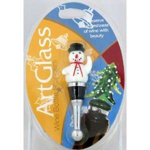  Art Glass Wine Bottle Stopper Snowman Whimsical XM 563 