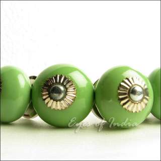 GREEN CERAMIC KNOBS PAINTED PORCELAIN CABINET PULLS Cupboard Dresser 