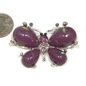   Rhinestone & Resin Buttefly Design Silver Plated Brooch Pin / Pendant