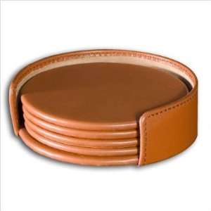    DACASSO Tan Leather 4 Coaster Set with Holder