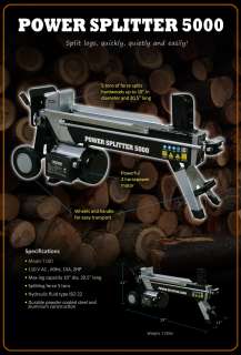 Power Splitter 5000 Portable Electric Hydraulic Log Wood Splitter 2 HP 