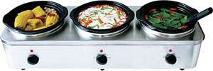   Steel Triple Slow Cooker + Food Warmer Buffet Server ~ 3 Electric Pots