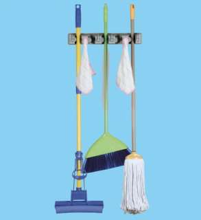 position mop and broom holder with 6 hook wall mounted modern style 