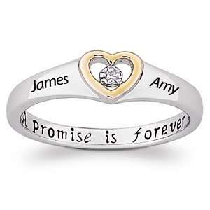  Sterling Silver Couples Name Diamond Heart Promise Ring Jewelry