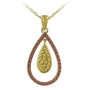   Two tone Gold over Silver Champagne Diamond Teardrop Necklace Jewelry