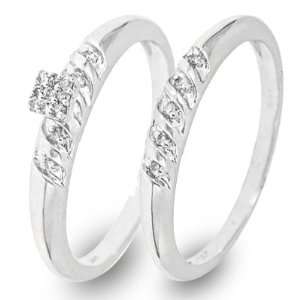  Diamond Band Set 10K White Gold   Two Rings Ladies Engagement Ring 