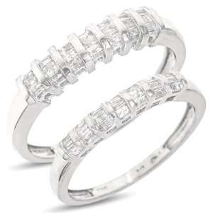  Diamond Three Ring Matching Wedding Ring Set 10K White GoldTwo Rings 