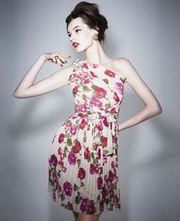 Alberta Ferretti for Impulse Dress, Sleeveless One Shoulder Tie Floral 