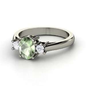  Ashley Ring, Oval Green Amethyst 14K White Gold Ring with 