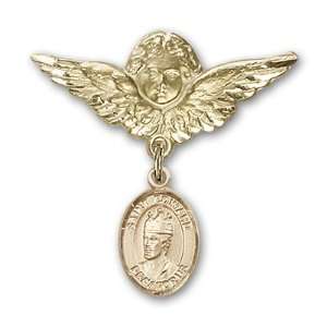 Gold Filled Baby Badge with St. Edward the Confessor Charm and Angel w 