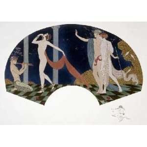  Fan Four Figures by Georges Barbier. Size 22.00 X 15.50 