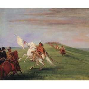   COMANCHE MEETING THE DRAGOONS BY GEORGE CATLIN SMALL CANVAS REPRO