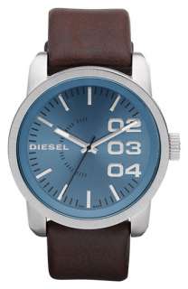 DIESEL® Large Round Leather Strap Watch  