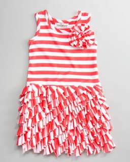 Striped Bias Ruffle Jersey Dress, 12 14 months