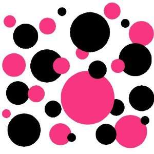 Set of 130 Dark Pink and Black Polka Dots Wall Graphic Vinyl Lettering 