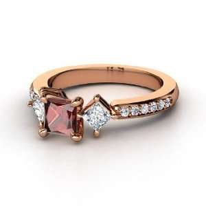  Caroline Ring, Princess Red Garnet 14K Rose Gold Ring with 