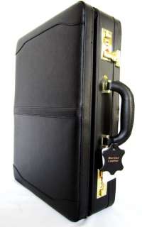   Leather Hardside Briefcase Bag Portfolio Attache Expandable Case Black
