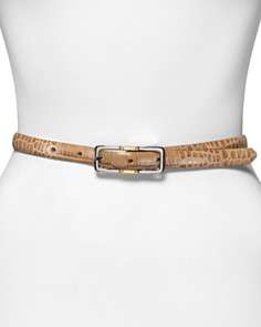 Lauren by Ralph Lauren Italian Croco Leather Reversible Skinny Belt, 0 