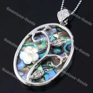 Abalone Shell MOP Faux Pearl Oval Flower Frame Pendant  