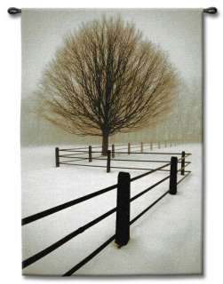 MODERN Winter Day Tree Fence Snow Wall Hanging Tapestry  