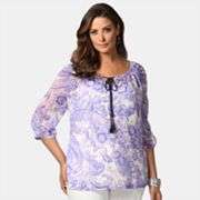 daisy fuentes Floral Chiffon Peasant Top   Womens Plus