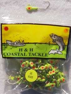 100 H & H DOUBLE EYE 1/4 OZ CHARTREUSE SALTWATER JIG HEADS  