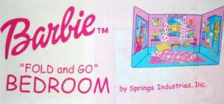BARBIE Doll Fold and Go BEDROOM Printed Fabric Pattern  