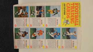 1962 POST CEREAL FOOTBALL DISPLAY PANEL CEREAL BOX 7 TRADING CARDS 