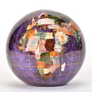 Hand made gemstone world globe with semi precious stones #410  