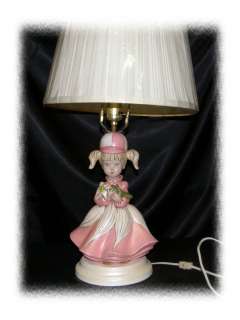 Vintage Ceramic Pink Southern Bell Girl Table Lamp  