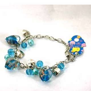 a0343 Blue Lampwork Glass Beads Pearl Heart Love Link Bracelet Fashion 