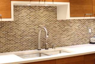 Brown Subway Mosaic Glass Tile Kitchen Backsplash  