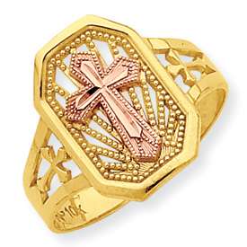 New 10k Two Tone Gold Filigree Cross Ring Available in Multiple Sizes 